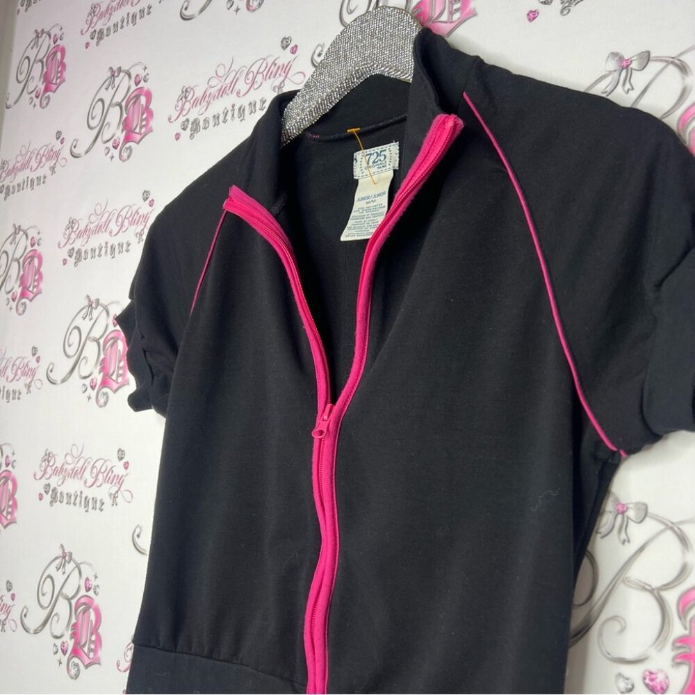 725 originals sweater tshirt zip up black pink y2k striped trim work out yoga - Picture 3 of 7